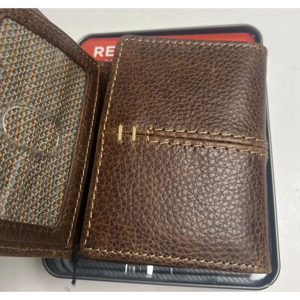 Relic Brown Leather Trifold Wallet W/Stitching RML5820200 Metal Case New